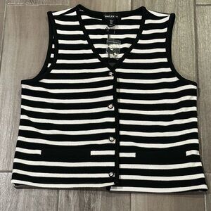 NWT Bailey 44 Black and White Striped Women's Sleeveless Sweater Top Size Large